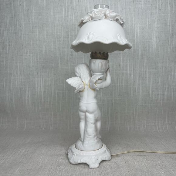 Vintage Porcelain Bisque Nightlight Lamp Shade Boudoir Glass Chimney AS IS - Picture 2 of 10